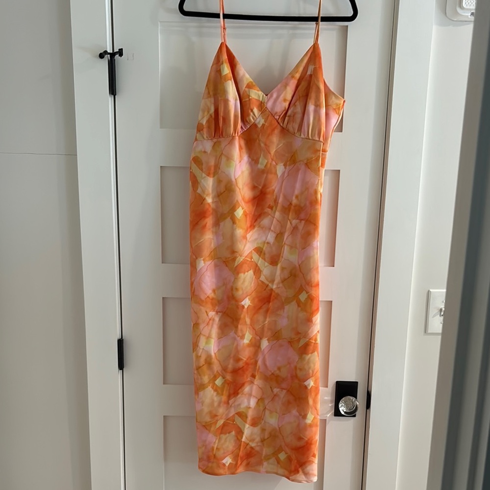 Eloquii Orange and Pink Midi Dress